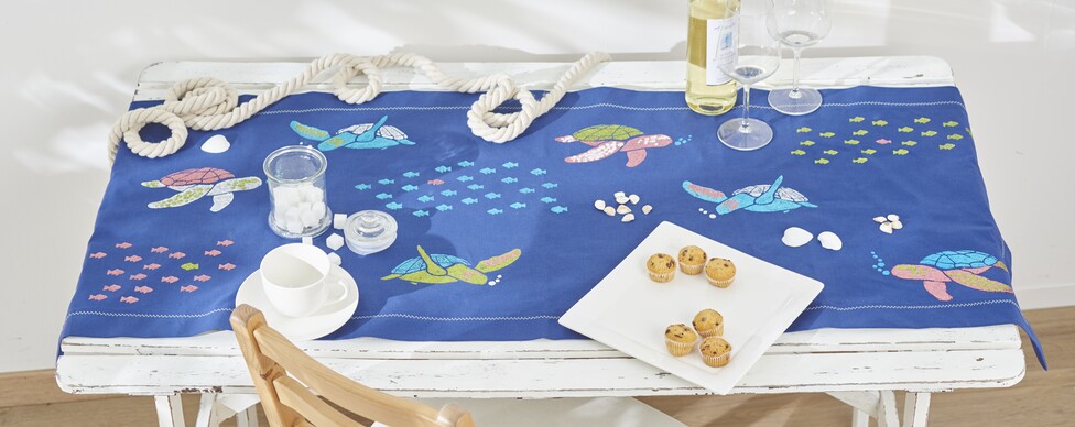 selbstgenähter tischläufer unterwasserwelt