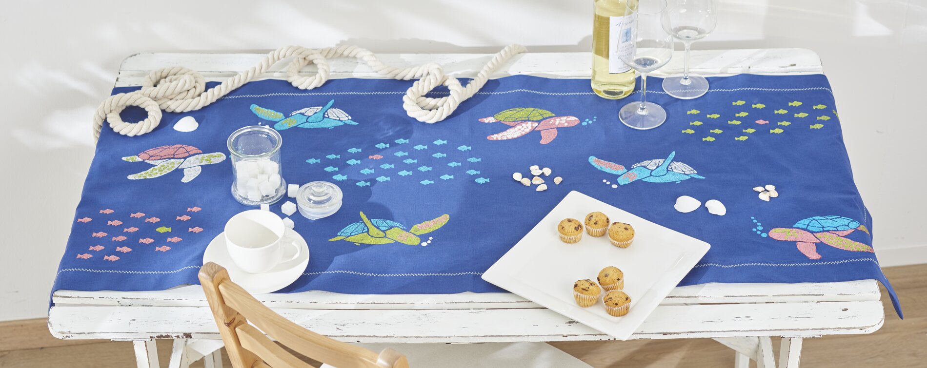 selbstgenähter tischläufer unterwasserwelt