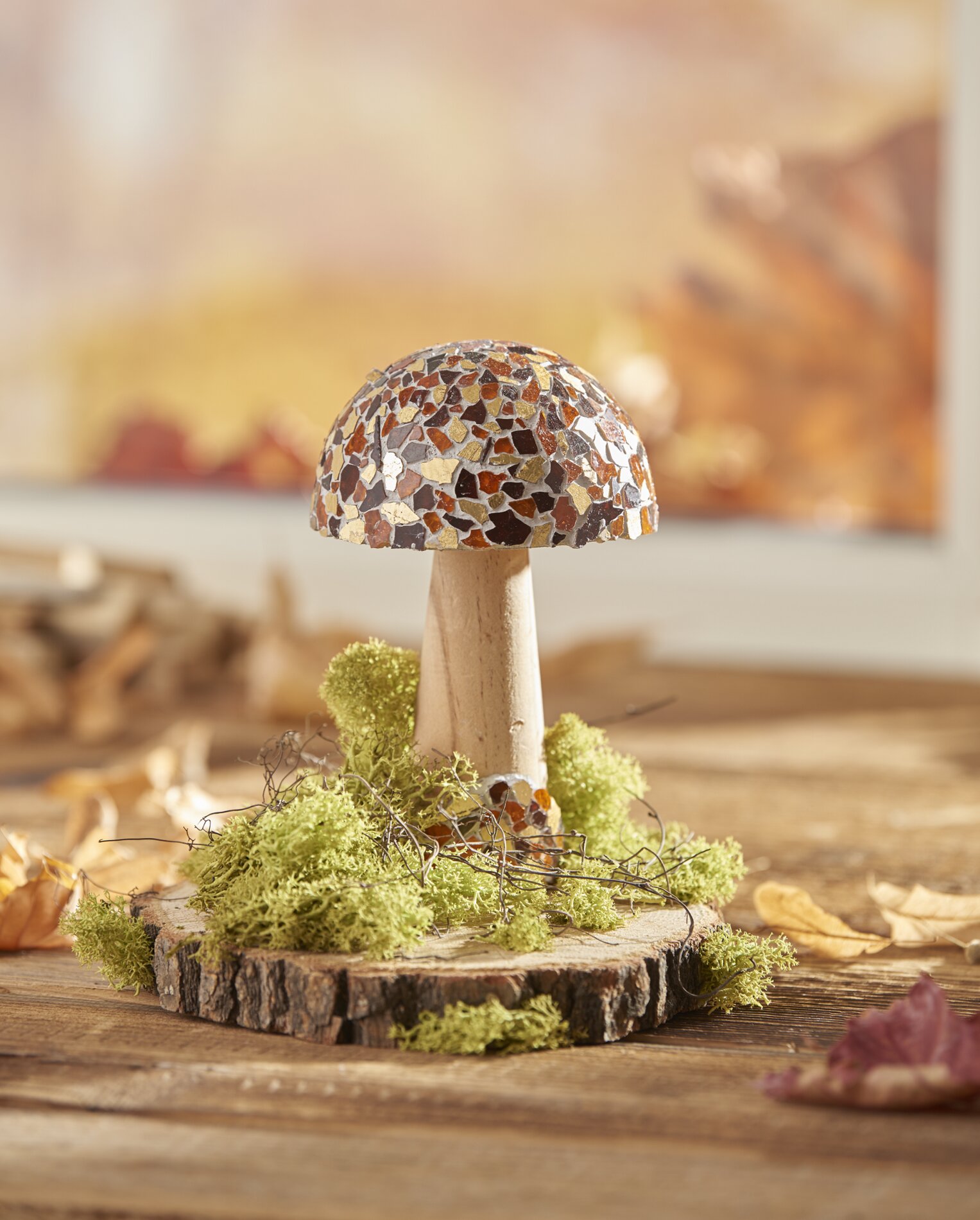 Holz Pilz mit Mosaiksteinen verzieren