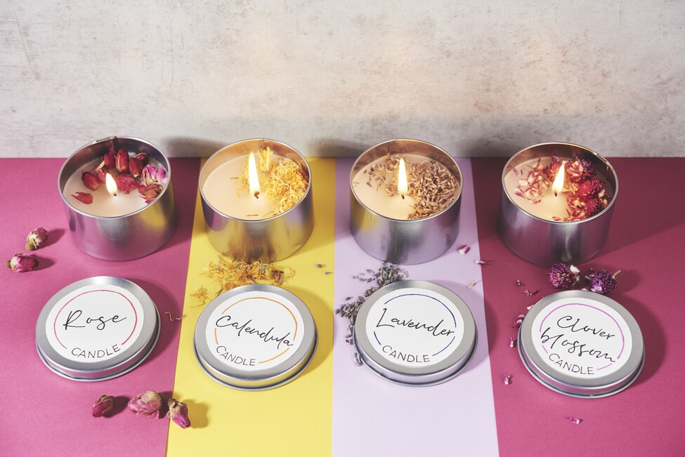 dosenkerzen mit trockenblumen