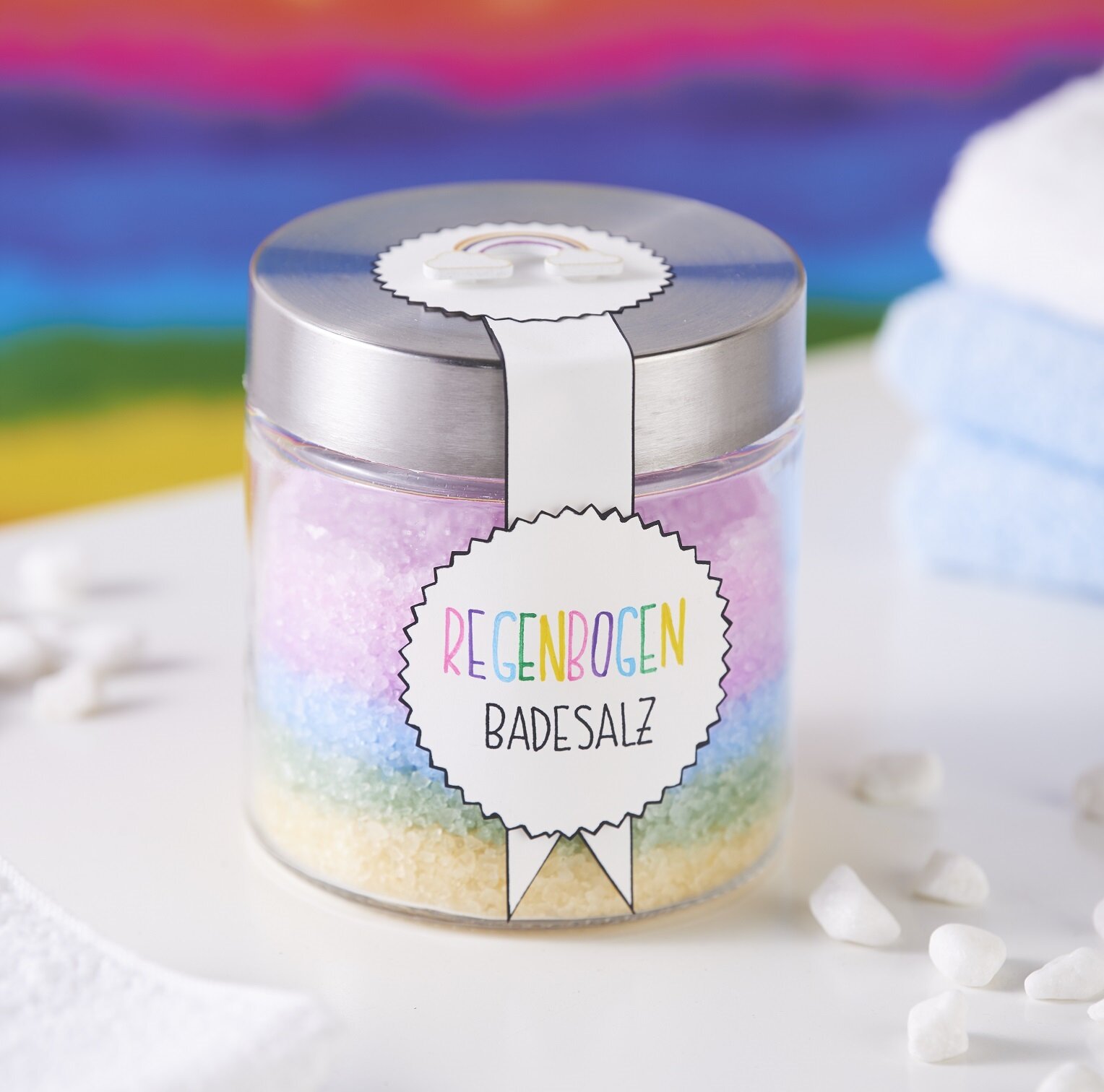 Regenbogen Badesalz zum Verschenken