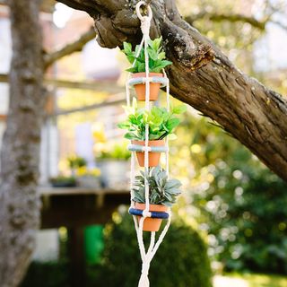 Herb hanging basket from clay pots