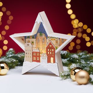 Drewniany podświetlany obraz z domami