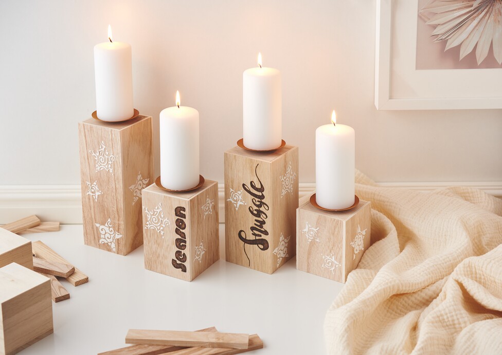 Brandmalerei auf Holzkerzenständer