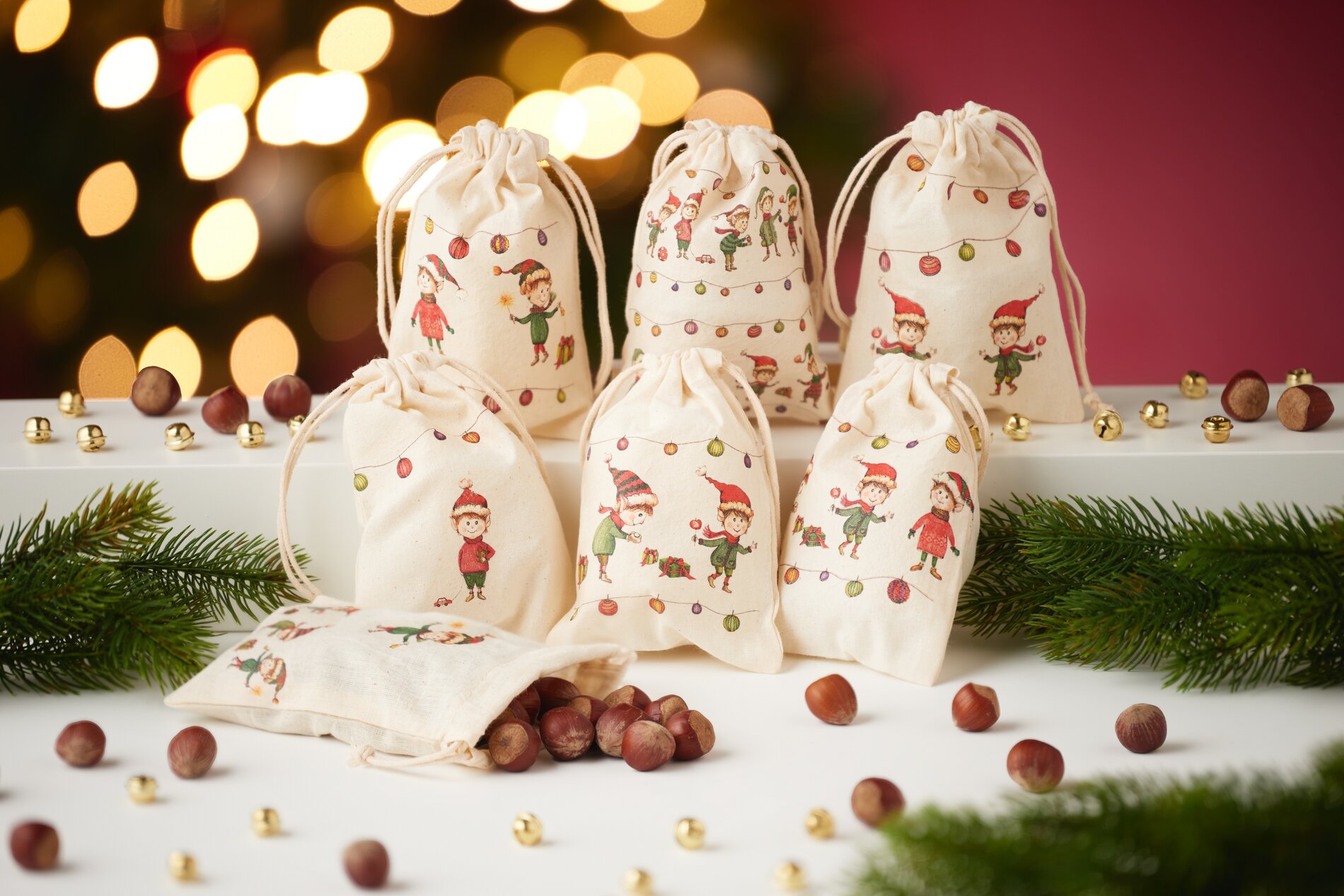 Stoffbeutel mit Serviettentechnik gestaltet