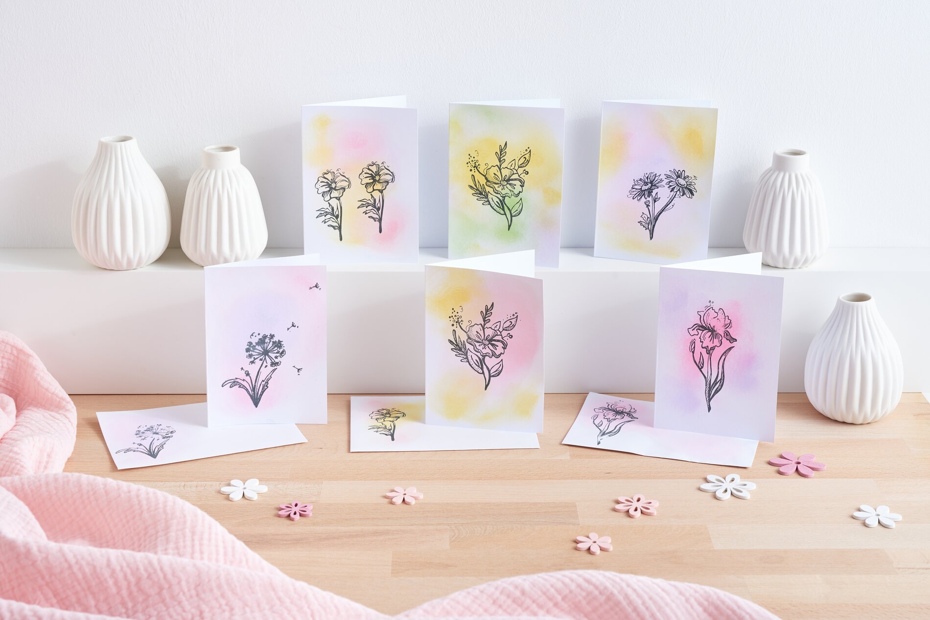 Karten mit gestempelten Blumen