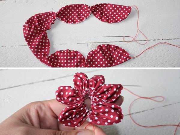 Stoffblumen: zusammenziehen