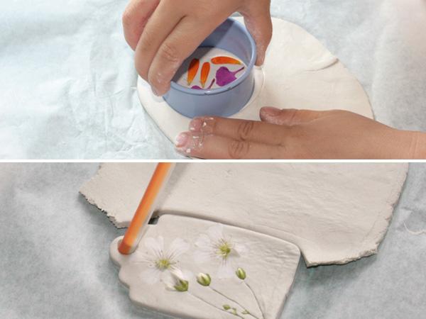 Tonanhänger: zuschneiden Anhänger aus Fimo und Blüten