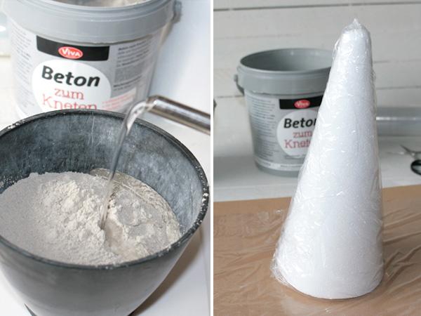 Lichtkegel aus Beton: Beton anrühren Weihnachtsdeko aus Beton selber machen