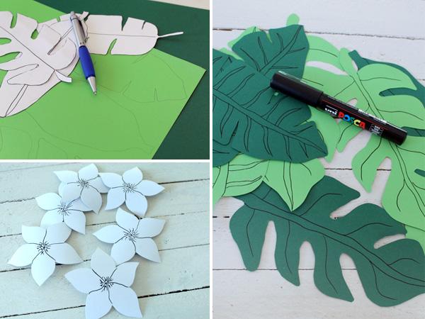 Sommerparty Girlande: Einzelteile Einzelteile wie Blüten und Blätter vorbereiten und ausschneiden