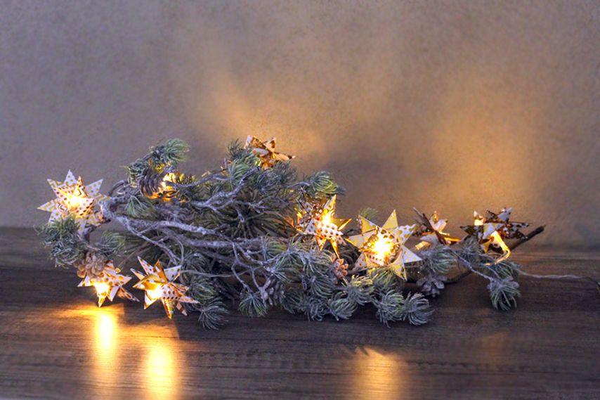 Weihnachtsdeko: Lichterkette mit Fr&ouml;belsternen 