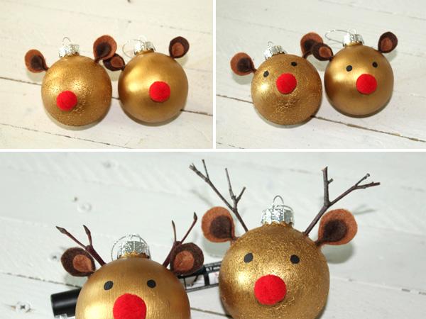 Weihnachtskugeln als Rentiere selber machen aus Filz