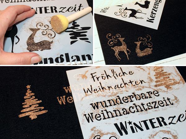 Weihnachtliche Platzdeckchen_Schablonen Weihnachtliche Platzdeckchen aus Filz mit Schablonen und Glitzer gestalten
