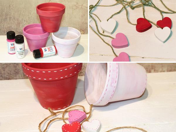 Bastelidee zum Valentinstag: Töpfe bemalen Einfache Bastelidee zum Valentinstag