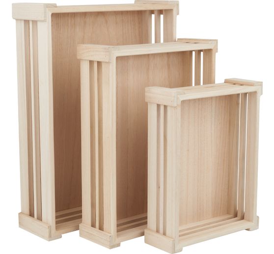 Drewniane pudełka VBS, płaskie, zestaw 3 sztuk