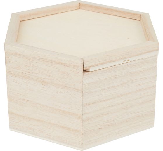 VBS Wooden box with sliding lid, hexagonal