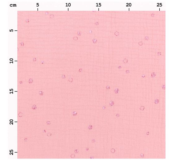 Crinkle muslin cotton fabric with metallic effect "Wild Dots-Salmon Pink"
