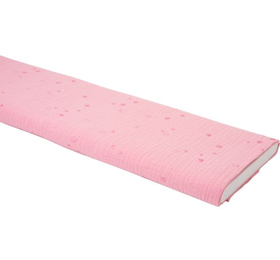 Crinkle muslin cotton fabric with metallic effect "Wild Dots-Salmon Pink"