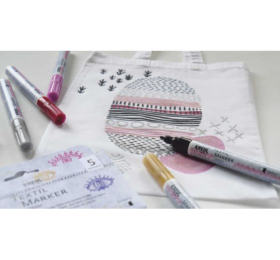 KREUL Textile Marker medium "Glitter", zestaw 5 sztuk