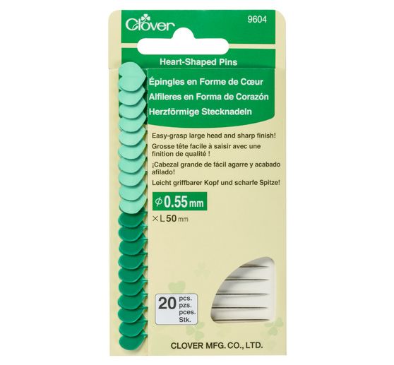 Szpilki w kształcie serca Clover, do naprasowywania i szycia maszynowego, 20 szt.