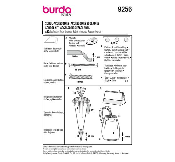 Burda Kids pattern school bag, pencil case and gym bag No. 9256