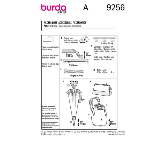 Burda Kids pattern school bag, pencil case and gym bag No. 9256