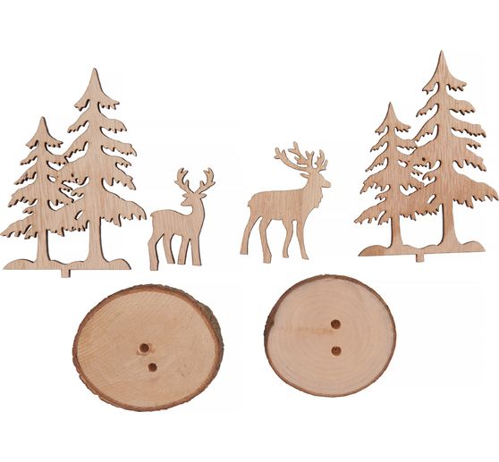 VBS Wooden buildidng kit on bark disc, set of 2