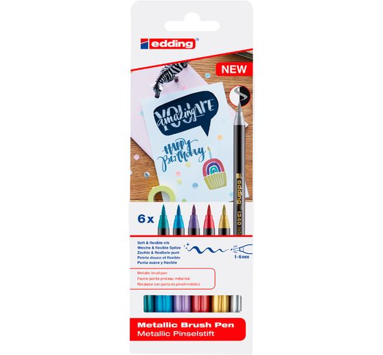 edding 1340 pędzelkowy marker "Metallic", zestaw 6 sztuk