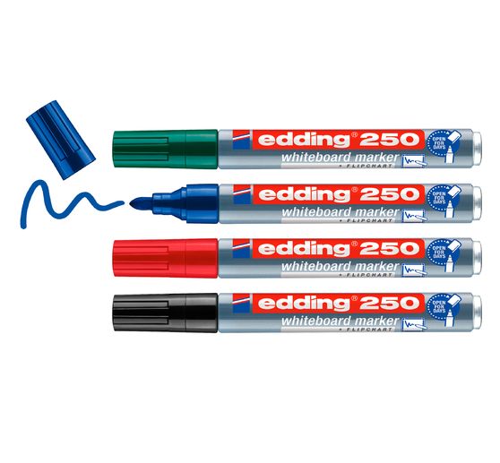 edding 250 marker do tablic z aluminiowym korpusem "okrągła końcówka", zestaw 4 sztuk