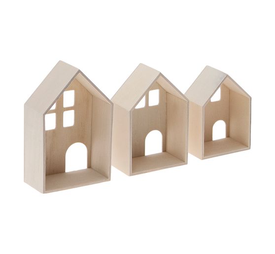 Drewniany domek 3D, zestaw 3 sztuk