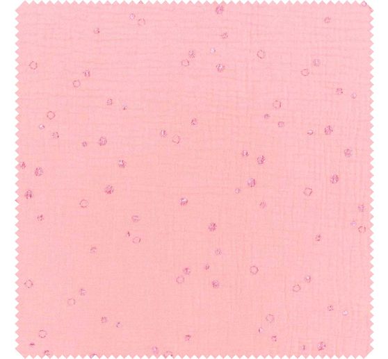 Crinkle muslin cotton fabric with metallic effect "Wild Dots-Salmon Pink"