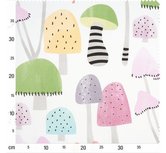 Motif fabric satin look "Colorful mushrooms"