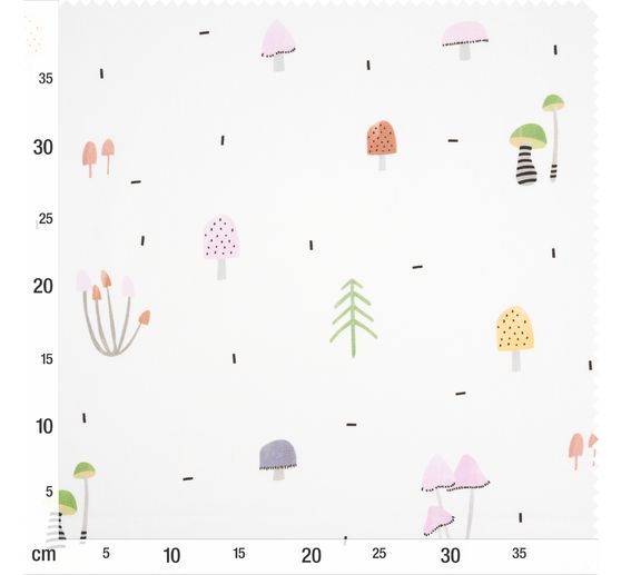 Motif fabric satin look "Little mushrooms motley"