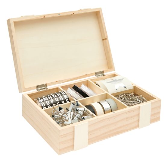 Wooden box / storage box with 6 compartments