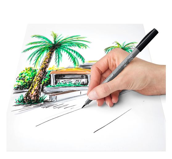 STAEDTLER Pióro pigmentowe z miękkim pędzelkiem "Greys", zestaw 6 sztuk