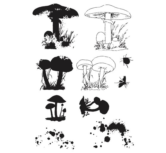 Szablon do wykrojników Sizzix Framelits i stemple Clear Stamps "Painted Pencil Mushrooms".