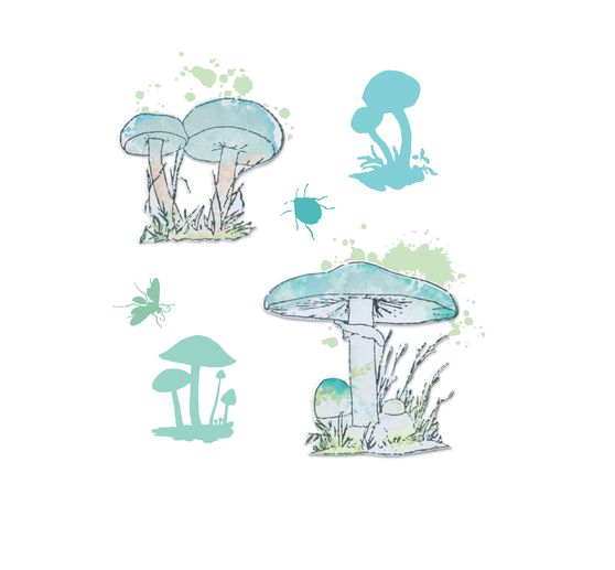 Szablon do wykrojników Sizzix Framelits i stemple Clear Stamps "Painted Pencil Mushrooms".