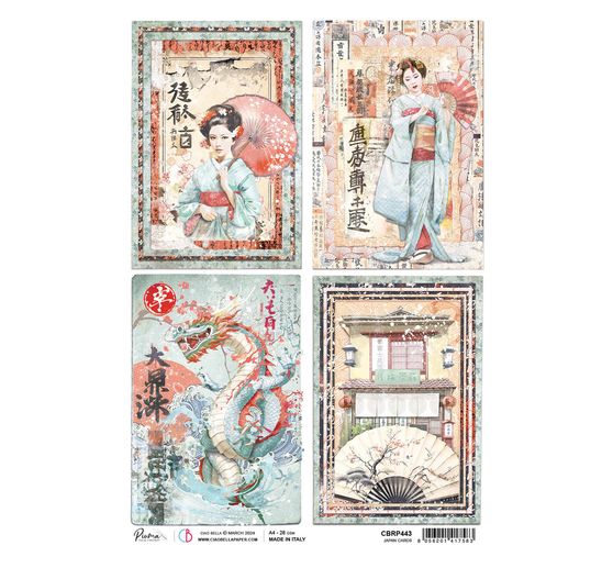 Słomkowa nić jedwabna z motywem "Kraj Wschodzącego Słońca - japońskie karty"