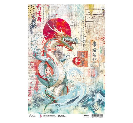 Słomkowa jedwab z motywem "Kraj Wschodzącego Słońca - Smok"