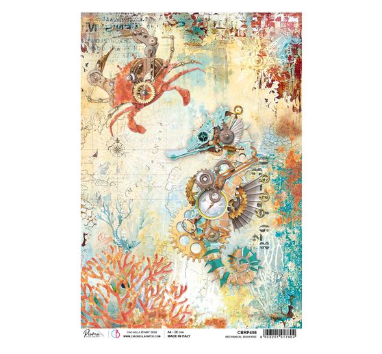 Motif straw silk "Coral Reef - Seahorse"