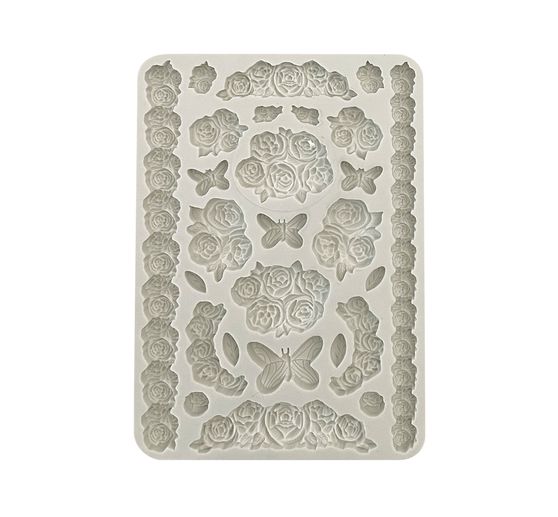 Silicone casting mould "Shabby Rose - Roses & Butterfly"