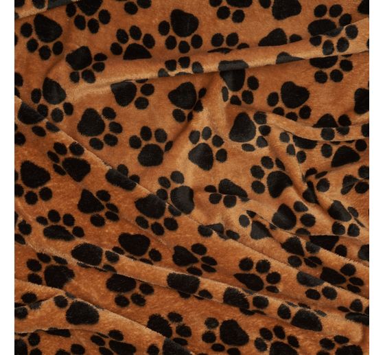 Fleece fabric "Paws Black on Brown"