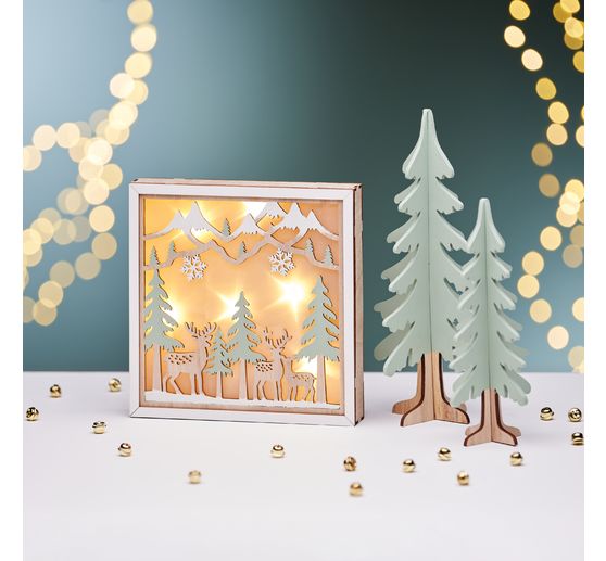 VBS Wooden building kit motif frame "Deer in the forest", incl. LEDs