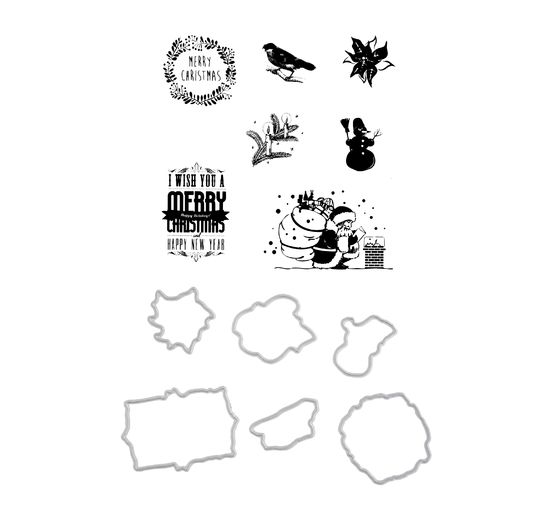 Wykrojnik i zestaw stempli "Wesołych Świąt"