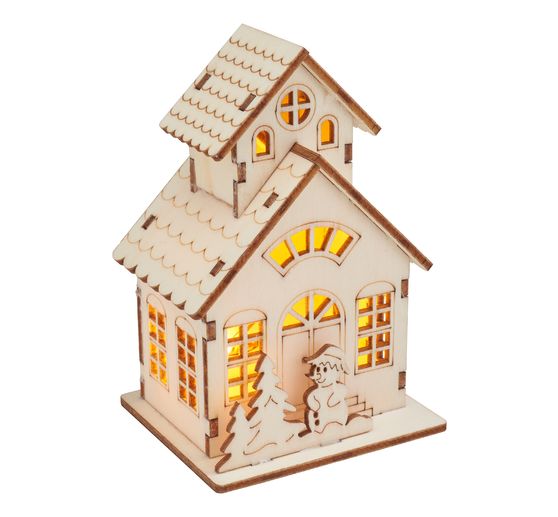 VBS Wooden building kit "House with tower and snowman", incl. LEDs