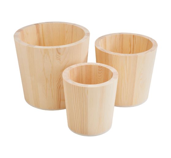 Drewniane doniczki na rośliny VBS, zestaw 3 sztuk