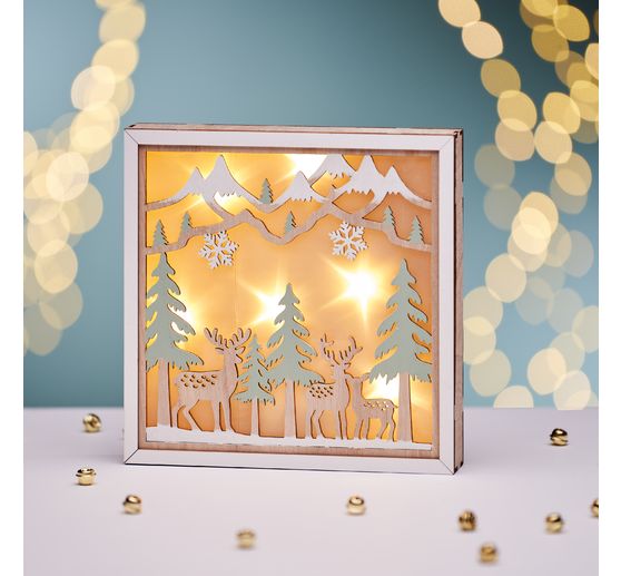 VBS Wooden building kit motif frame "Deer in the forest", incl. LEDs