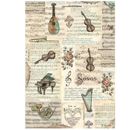 Słomkowa jedwab z motywem "Muzyka - instrumenty"