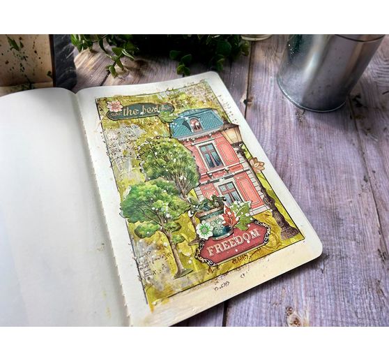 Słomkowa jedwab z motywem "Sztuka podróżowania"