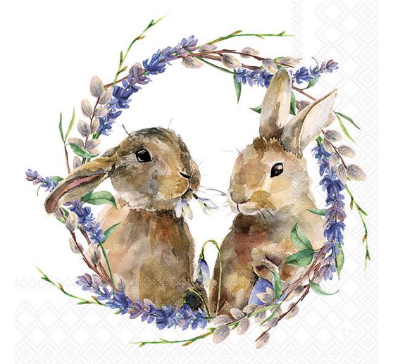 Napkin "Two rabbits in a wreath"